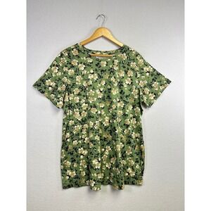 Woman Within Green Floral Print Short Sleeve T Shirt Top Size L 18 20